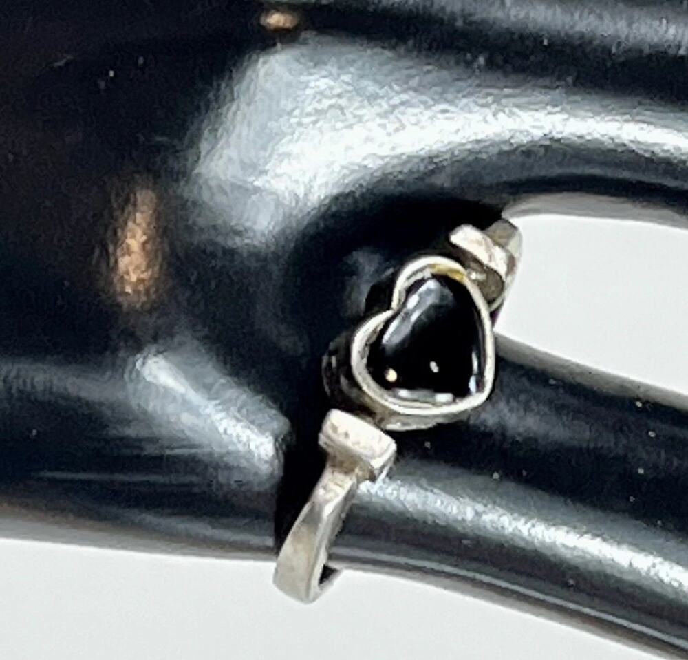 REVERSABLE HEART Flip Ring 925 Sterling Silver Onyx Stone Sz 5.75 Scroll Design